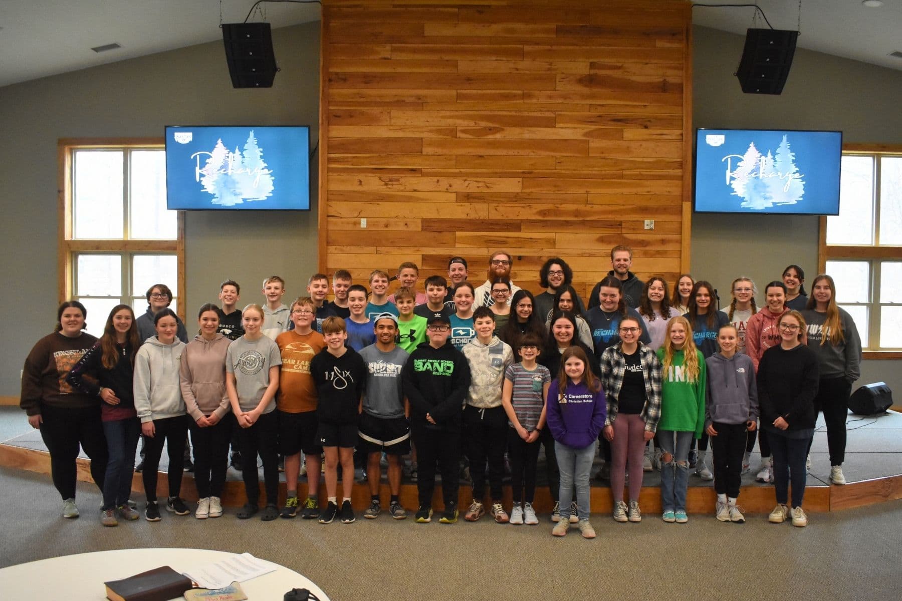 Cozy fireplace at Bear Lake Camp retreat center